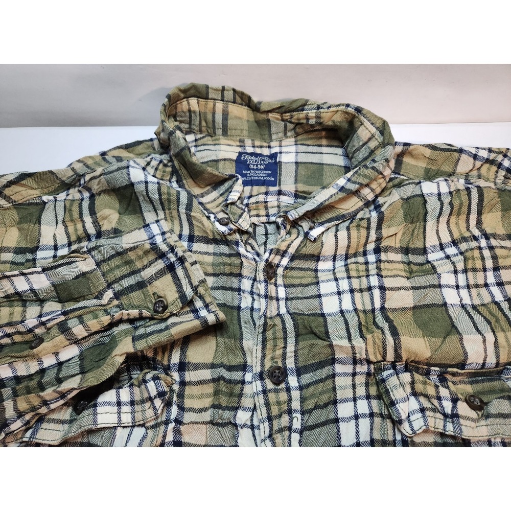 Faded Glory Mens 3XL Long Sleeve Flannel Plaid Button Up Shirt Green Cotton